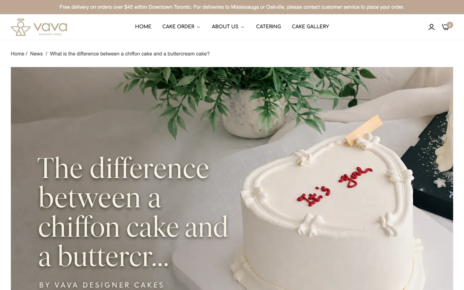 Vava Designer Cakes 網站上由 AI 撰寫的文章